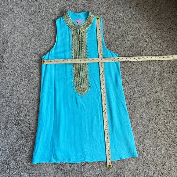 Lilly Pulitzer IBIZA BLUE JANE SHIFT DRESS Gold Braid Nehru Sleeveless Dress Sz6 - Picture 8 of 12